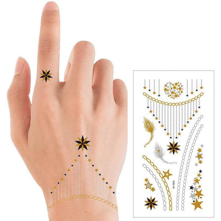 Women Lady Metallic gold silver color boho arm Body Temporary Tattoo Sticker Art - Aimall