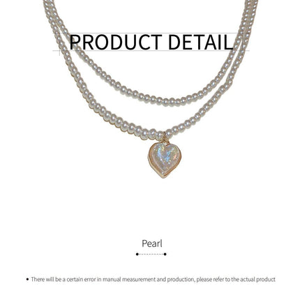 White Heart Pearl Double Layer Necklace Sweet Elegant Versatile Jewelry Gift