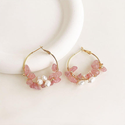 Handmade Colourful Gravel Bead Drop Earrings Women Girls Trendy Fashion