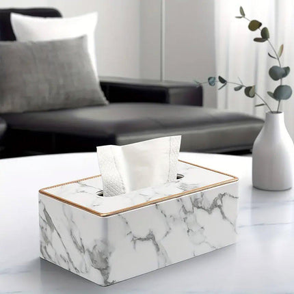 Rectangular Marble PU Leather Tissue Box Cover Napkin Holder Towel Dish Desktop
