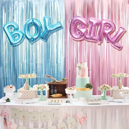 4PCS Gender Reveal Balloons and Silk Curtain Party Decor Boy Girl Theme Supplies