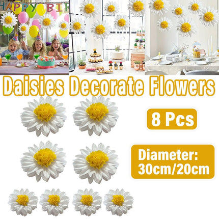 8PCS Sunflower Daisy Paper Flowers 20cm/30cm Wall Hanging Party Room Decoration