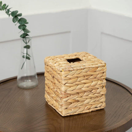 Straw Woven Tissue Box Rustic Style Extractable Tissue Drawer Desktop Organizer