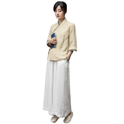 Improved Hanfu Women Cross Collar Chinese Style Retro Tea Art Health Tang Suit