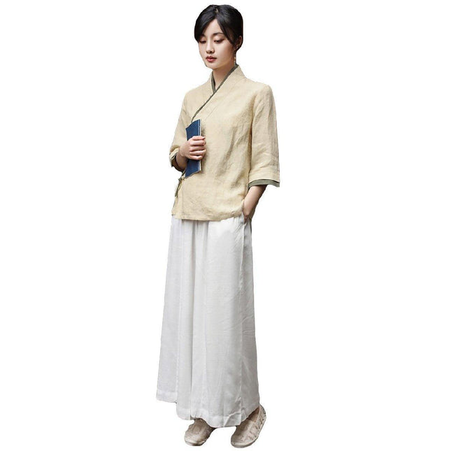 Improved Hanfu Women Cross Collar Chinese Style Retro Tea Art Health Tang Suit