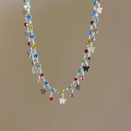 Colorful Butterfly Necklace Women Summer Fashion Exquisite Collarbone Chain