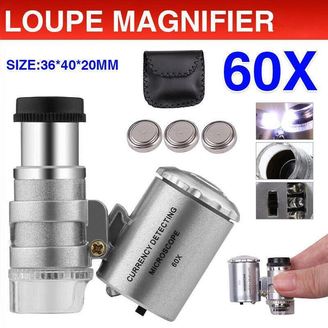 60X Magnifying Loupe Jewelry Jewelers Pocket Magnifier Loop Eye Coins Led Light - Aimall