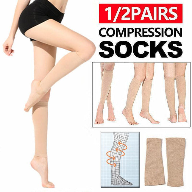 Compression Socks Leg Calf Foot Support Sleeve Relieve Varicose Veins Stockings Nude - Aimall