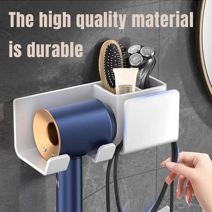 Aluminum Hair Dryer Holder Wall Mount Punch-Free Bathroom Hanging Rack Organizer