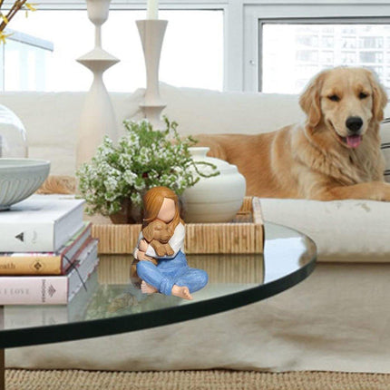 Little Girl Holding Dog Resin Figurine Cute Home Decoration Gift for Pet Lovers