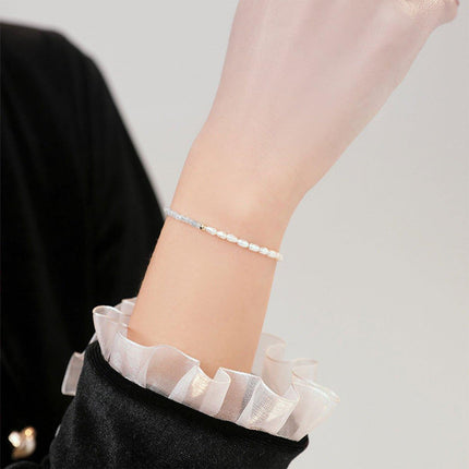 Light Blue Bracelet for Women Unique Design Small Pearl String Fine Jewelry