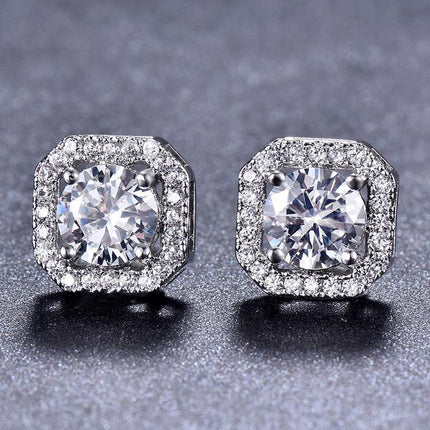 1 Pair Brilliant Square Cut Cubic Zirconia Stud Earrings Stainless Steel E135 7Clours - Aimall