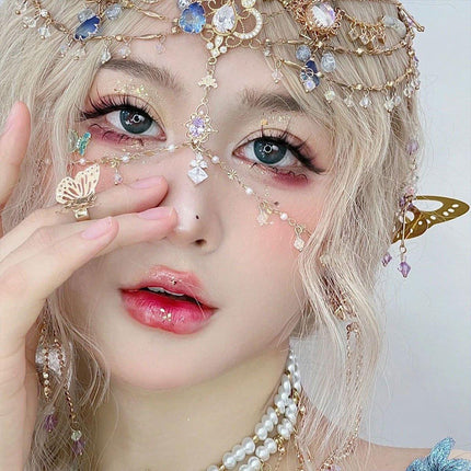 Exotic Sapphire Tassel Headwear Antique Dancer Pendant Hair Accessories Necklace