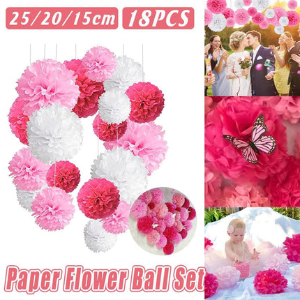 18PCS Pink Spiral Hanging Paper Flower Balls Birthday Party Decoration