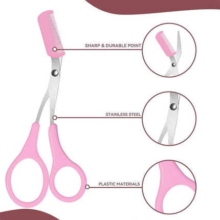 Eyebrow Trimmer Grooming Scissors Eyelash Thinning Shears Comb Brow Shaping Tool - Aimall