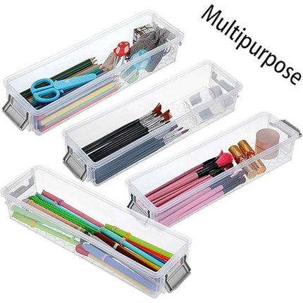 3PCS Clear Plastic Desktop Storage Box 2 Layer Holder DIY Stationery Pencil Case
