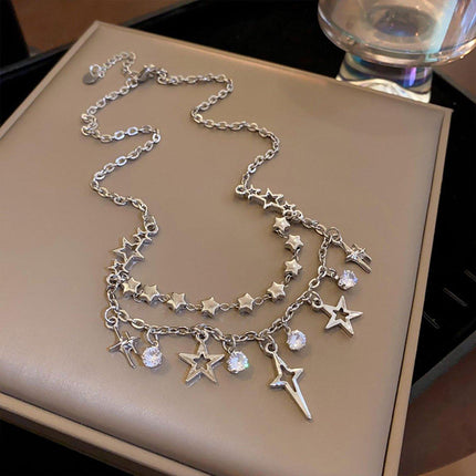 Stylish Star Tassel Geometric Necklace Chain Fashion Jewelry for Women and Girls