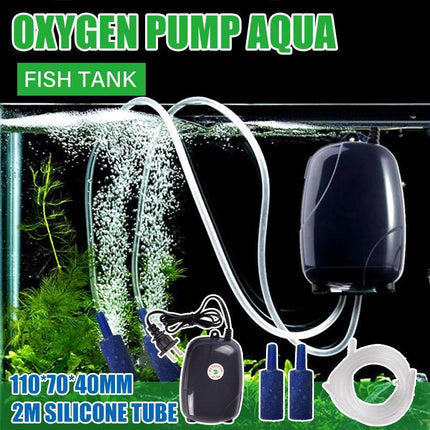 Oxygen Pump Aqua Fish Tank Aquarium Pond Air Bubble Disk Stone Aerator 2 Outlets - Aimall