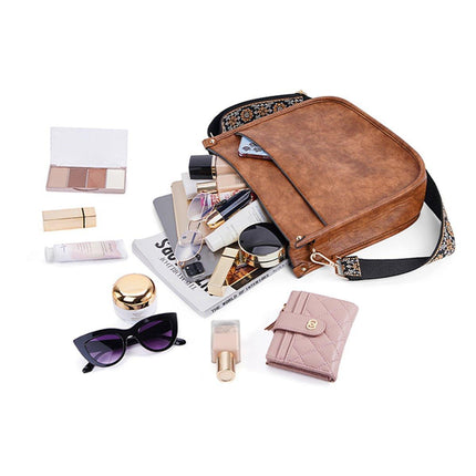Retro Large Capacity Colorblock Shoulder Crossbody Bag Strap Multi-functional