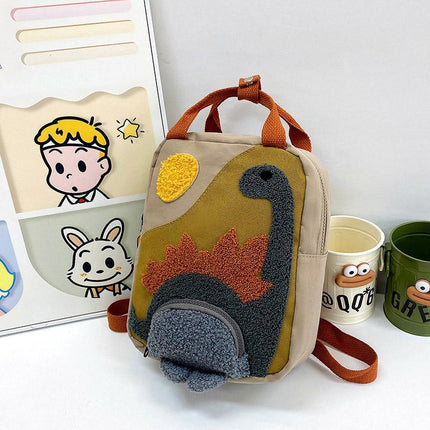 Dinosaur Canvas School Backpack Cartoon Shoulder Bag for Kids Small Travel Bag