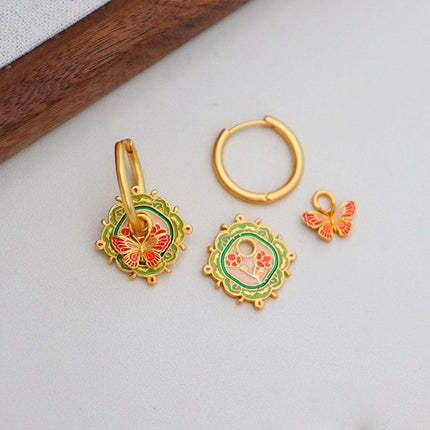 Women Fashion Retro Colorful Oil Drop Butterfly Earring High-end Luxury Simple