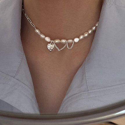 Sweet Love Heart Necklace Tassel Chain Asymmetric Collarbone Jewelry for Women
