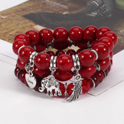 3PC Women's Boho Wooden Natural Stone Beads Tassel Bracelet Set Bodhi Beaded