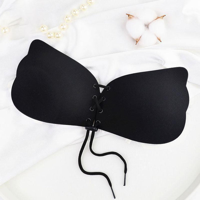 Strapless Backless Invisible BRA Push Up Stick On Silicone Lingerie Adjustable Black - Aimall