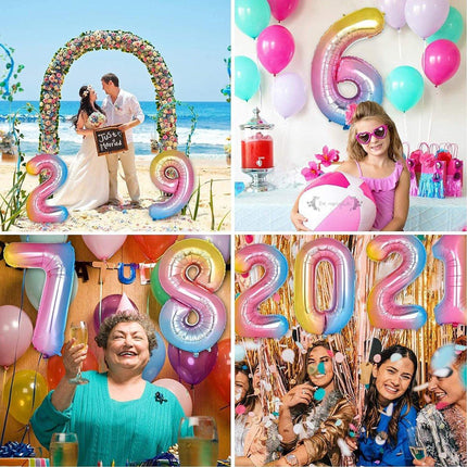32 Inch Number Foil Balloons Party Decor Rainbow Gradient for Birthday or Events
