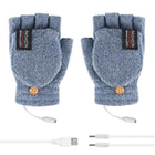 Winter Electric Rechargeable Mitten Heated Gloves Half Finger W/Hat USB Knitted - Aimall