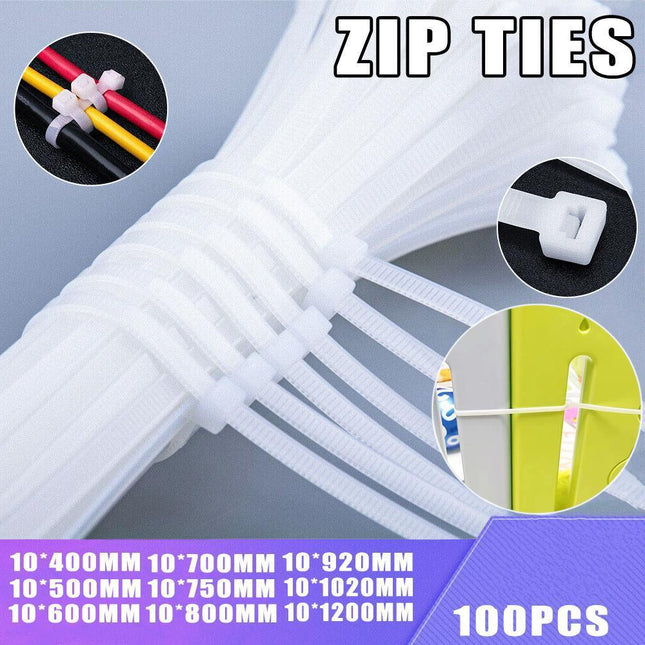 100X Cable Ties Zip Ties Nylon UV Stabilised Bulk White Cable Ties - Aimall
