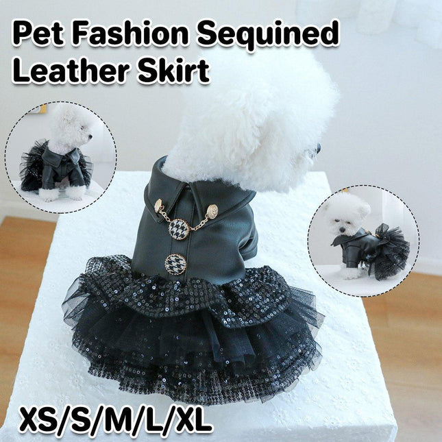 Autumn Winter Pet Dog Cat Dress Faux Leather Sequin Skirt Outfit for Small Dogs