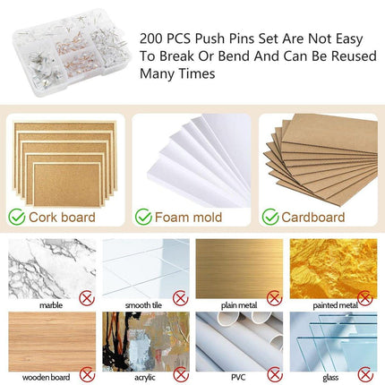200pcs Office Bulletin Cork Board Accessories Staples Clip Pegs Push Pins