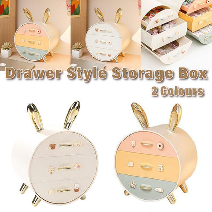 Large Multi-functional Makeup Storage Organizer Rabbit Decor Drawer Cosmetic Box