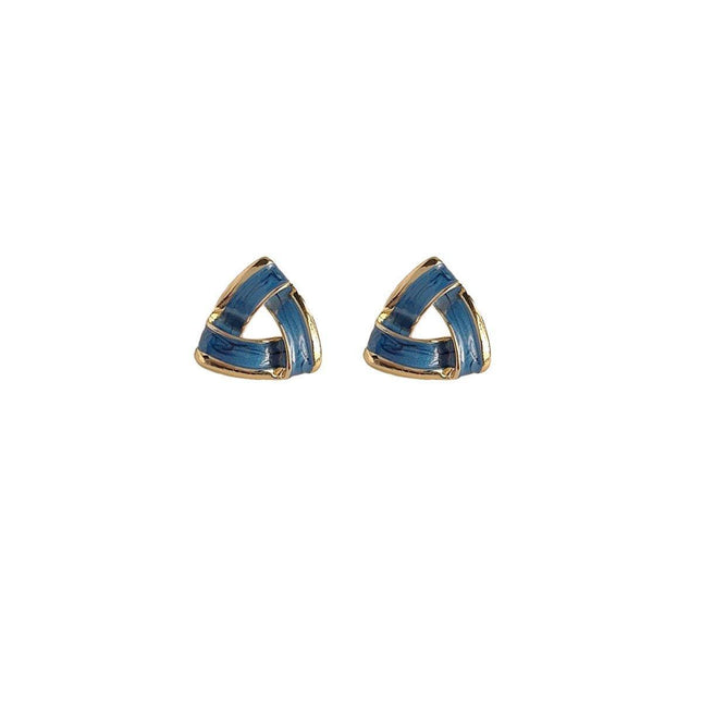 Trendy Blue Triangle Oil Drop Earrings Fashion Retro Silver Needle Jewelry