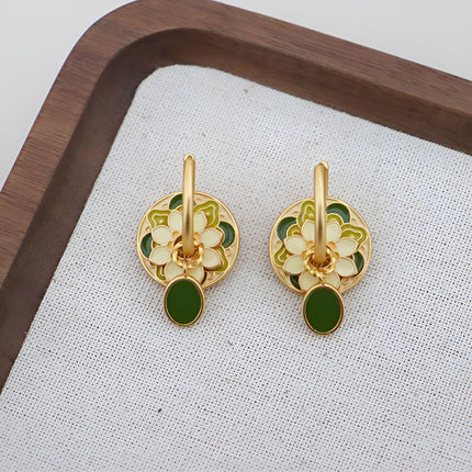 Chinese Vintage Colourful Flower Earrings Spring Jewelry for Women Fashion