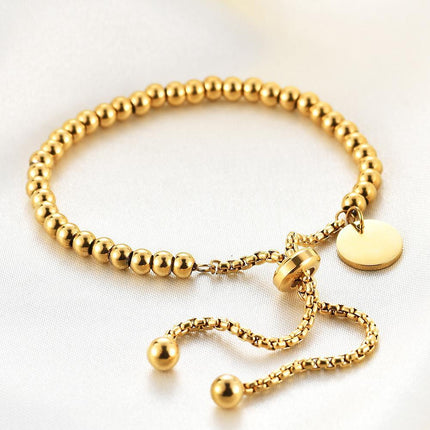 Ladies 18K Gold Plated Titanium Steel Chain Bead Ball Bracelet Cuff Gift - Aimall