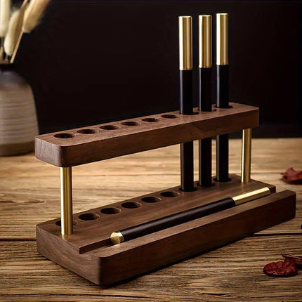 Wooden Desktop Organizer Knife Storage Rack Mobile Phone Stand Stationery Holder