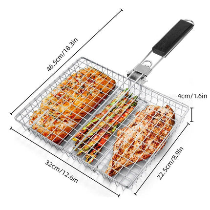 Barbecue Grilling Basket Portable Folding Stainless Steel Grill BBQ Food Holders