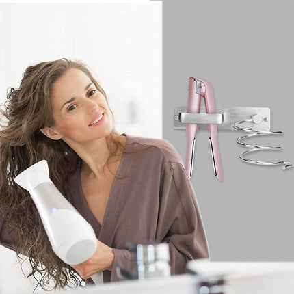 Wall Mounted Hair Dryer Holder Bathroom Storage Rack Curling Iron Organizer