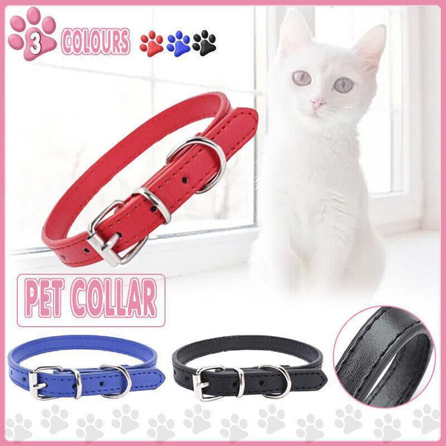 Dog Collar Pet Puppy Adjustable Neck Strap PU Leather pink blue red black purple XS - Aimall