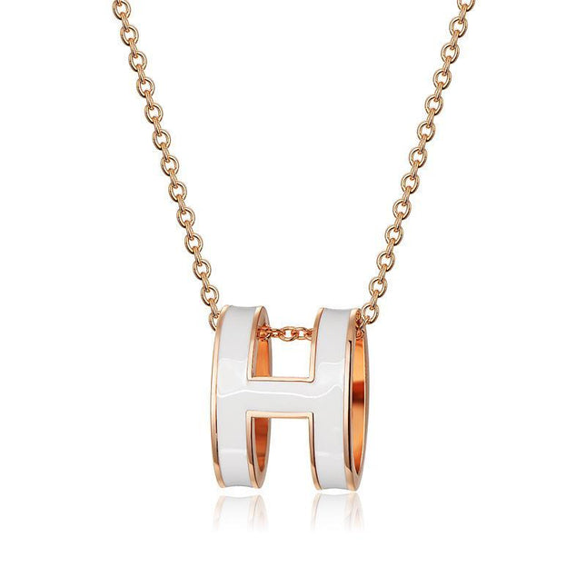 High version clavicle chain H enamel letter POP necklace women's oval rose gold pendant jewelry factory wholesale