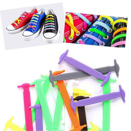 No Tie Elastic Silicone Shoe Laces Shoelaces Sneakers Runners Child Adult Unisex 16PCS - Aimall