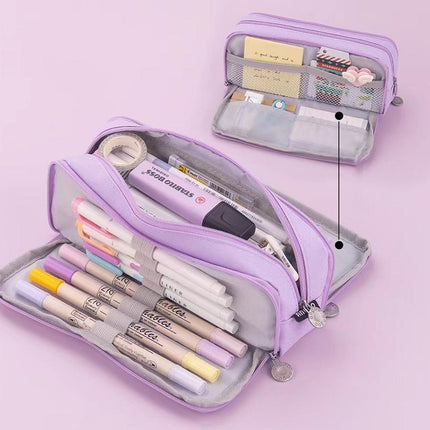 Zipper Pencil Case Large Capacity Storage Bag School Stationery Makeup Organizer - Aimall