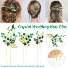 Wedding Bridal U Shaped Hairpins Emerald Green Leaf Bun Clips Women Rhinestone