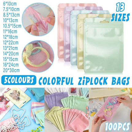 100pcs Macaron Colour Zip Lock Bags Transparent Seal Pouches
