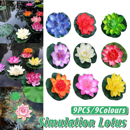 9pcs Simulation Lotus Flowers Leaves Water Lily Pond Fish Tank Decoration