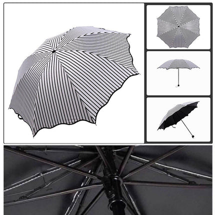 Stripe Sun Umbrella Rainy Folding Umbrella Women Sunscreen Black Rubber Sunshade