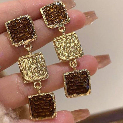 Vintage Brown Gold Dangle Earrings Women Girls Retro Bohemian Fashion