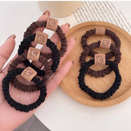 10X Female Hairband Brown Black Hair Cord Bear Hair Ropes Rubber Bands Ponytail - Aimall